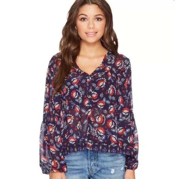 Jack by BB Dakota Tops - Jack By BB Dakota Blue Red Andrea Floral Chiffon Top